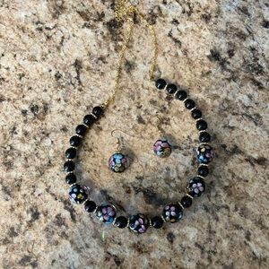 Floral Beaded Necklace And Earring Set